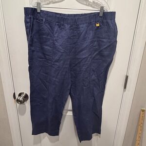 Ellen Tracy Womens Linen Pull On Cropped Pants Navy Blue XL